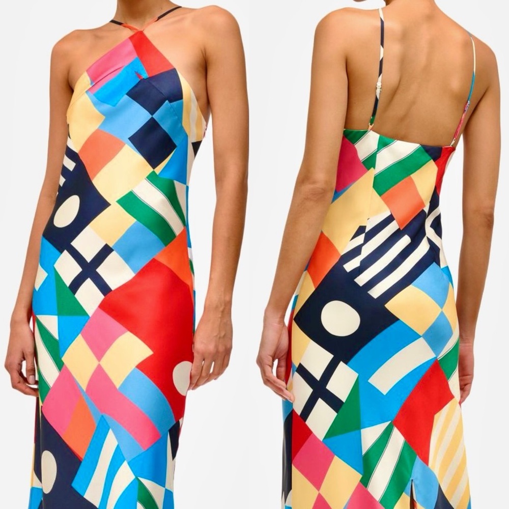 STAUD Multicolor Geometric Halter Maxi Dress — Red, Blue, Green & Yellow NWT - Picture 3 of 16